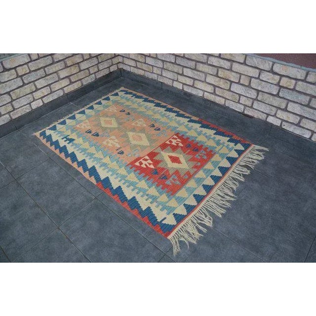 1960's Vintage Turkish Wool Kilim Rug- 3′8″ × 5′1″ For Sale - Image 9 of 11