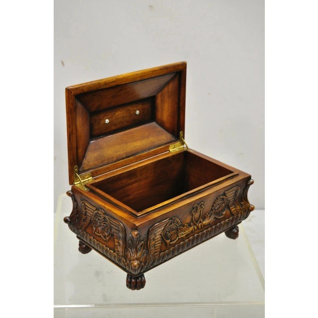 Late 20th Century French Empire Rococo Style Carved Mahogany Paw Foot Jewelry Vanity Trinket Box For Sale - Image 12 of 12