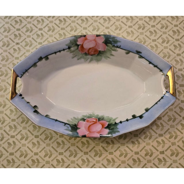 Mid-Century Modern Vinatage Hand-Painted Pink Rose Porcelain Dish Trimmed in Gold For Sale - Image 3 of 8