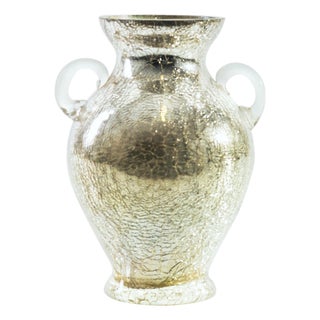 Mid-20th Century Crackled Glass Vase with Silver Mirror Finish For Sale