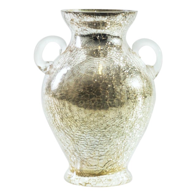 Mid-20th Century Crackled Glass Vase with Silver Mirror Finish For Sale