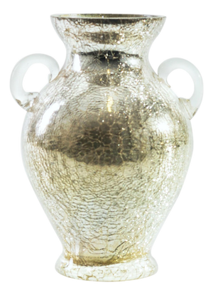 Mid-20th Century Crackled Glass Vase with Silver Mirror Finish