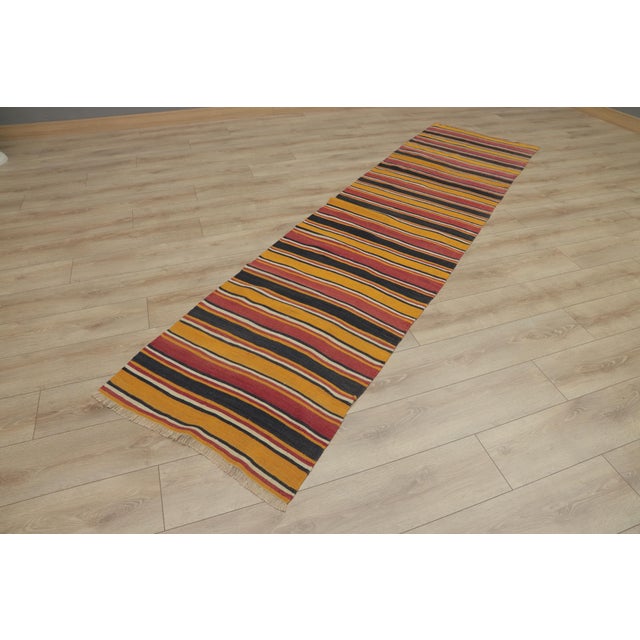 Tribal 1970s Turkish Orange Striped Runner Rug For Sale - Image 3 of 13