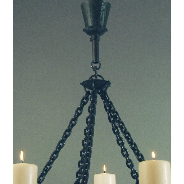 1920s Wrought Iron Art Deco Chandelier With Beeswax Candles For Sale - Image 4 of 8