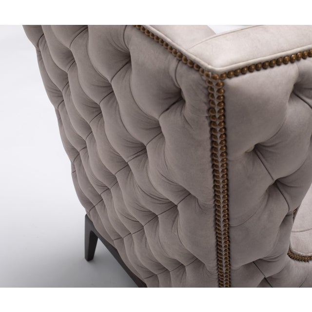 Lavender Birch Leather Wing Chair and Ottoman For Sale - Image 10 of 15
