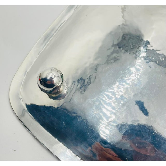 1960s Los Castillo Taxco Silver-Plated Tray With Lapis & Azurite Inlay, Mexican Modern For Sale - Image 16 of 18