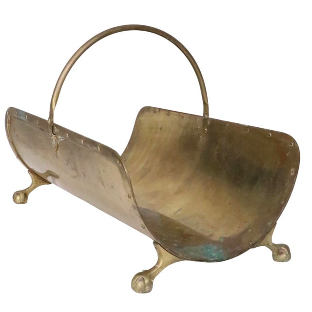 Early 20th Century Vintage Brass Fireplace Log Holder For Sale - Image 5 of 10