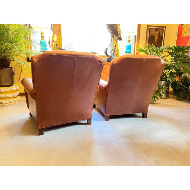 Traditional William Alan for Abc Carpet and Home Traditional Brown Leather Club Chairs Tufted Club Chair For Sale - Image 3 of 12