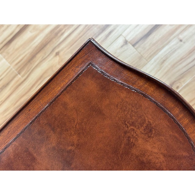 Antique Leather Top Carved Wood Tea Table For Sale - Image 11 of 12
