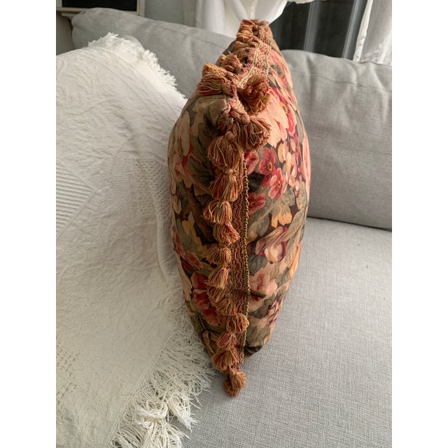 Vintage French country farm cabbage roses fruits cushion pillow with tassel Trimming reversible to self Featuring pink...