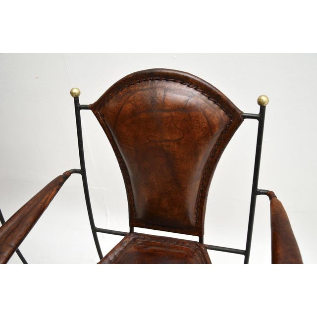 Set of Vintage French Iron and Leather Armchairs, 1960s For Sale - Image 12 of 13