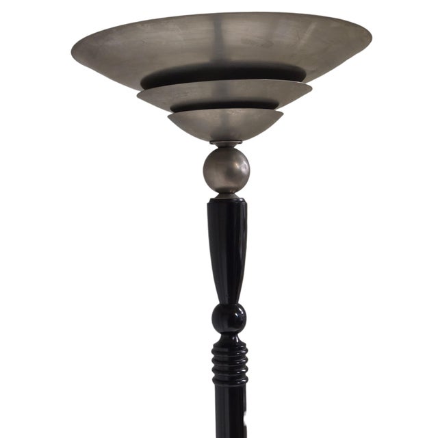 Early 20th Century A Tall French Art Deco Tiered Torchere /Floor Lamp in Ebonized Wood and Metal For Sale - Image 13 of 16