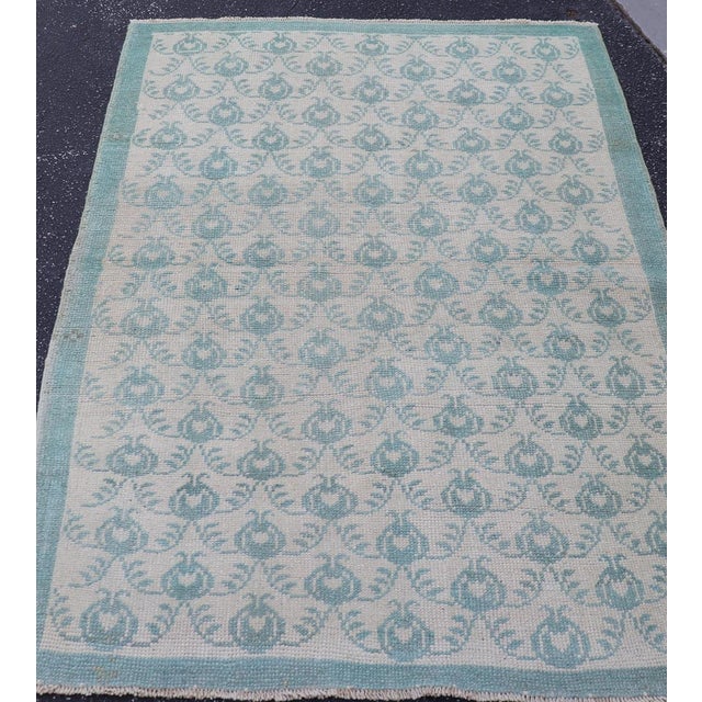 Vintage Turkish Oushak Rug With All-Over Design in Light Blue For Sale - Image 4 of 13