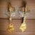 Bronze 1910 French Art Nouveau Gilt Bronze Dragonfly Wall Sconces Satin Glass Rose Shades a - Pair For Sale - Image 8 of 12