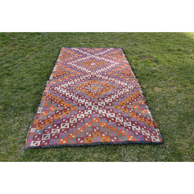 1960s Turkish Flatweave Ikat Design Geometric Kilim Rug For Sale - Image 11 of 11