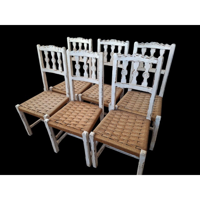 Vintage Wood Chairs with Rope Seats, 1960s, Set of 6 For Sale - Image 9 of 18