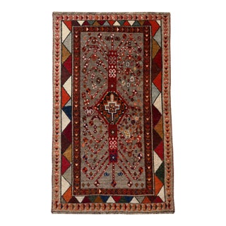Antique Qashqai Rug | Geometric Medallions and Bold Tribal Border | 4x7 For Sale