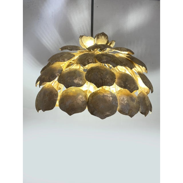 Not Yet Made - Made To Order Contemporary Gold Florentine Iron Pendant Light For Sale - Image 5 of 7