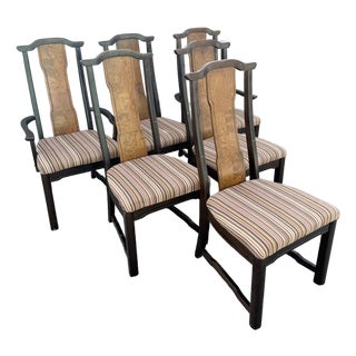 Vintage Chinoiserie Burlwood Dining Chairs by Broyhill - Set of 6 For Sale