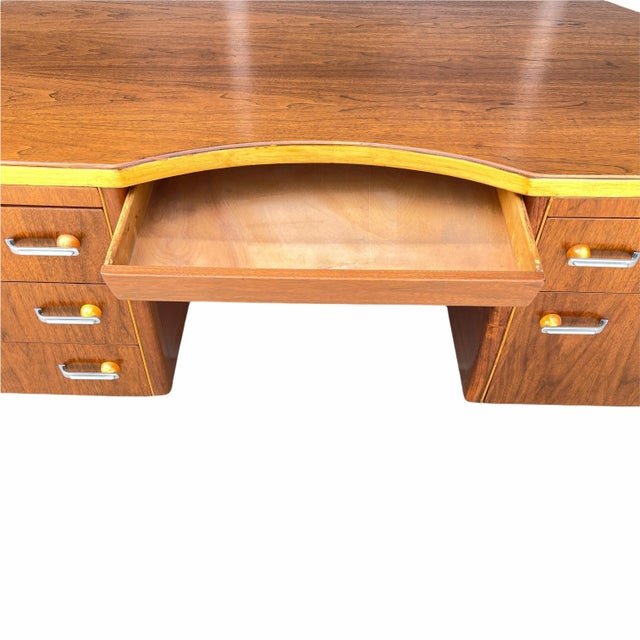 Wood 1940s Moderne Art Deco Fletcher Aviation Triangular Desk For Sale - Image 7 of 13