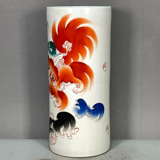 Ceramic Pair of Chinese Famille Rose Porcelain Hat Stands With Lion Motif For Sale - Image 7 of 9