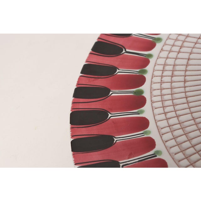 Scandinavian Geometric and Floral Hand-Painted Fajance Platter by Elle Norway For Sale - Image 14 of 16