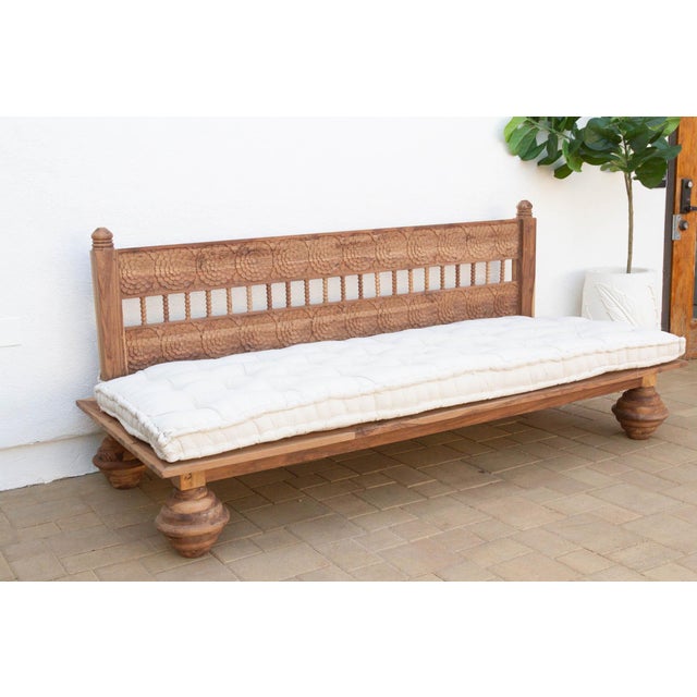 Natural Lotus Floral Reclaimed Wood Daybed For Sale - Image 4 of 10
