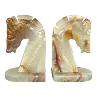 Mid 20th Century Yellow Onyx Horsehead Bookends - a Pair For Sale