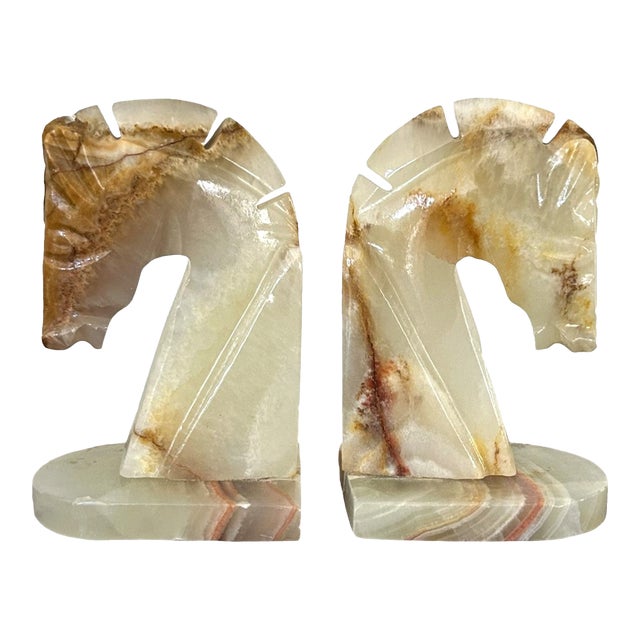 Mid 20th Century Yellow Onyx Horsehead Bookends - a Pair For Sale