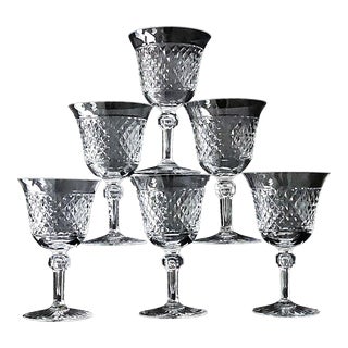 Mid 20th Century Val St. Lambert Crystal Duchess Pattern French Water Goblets- Set of 6 For Sale