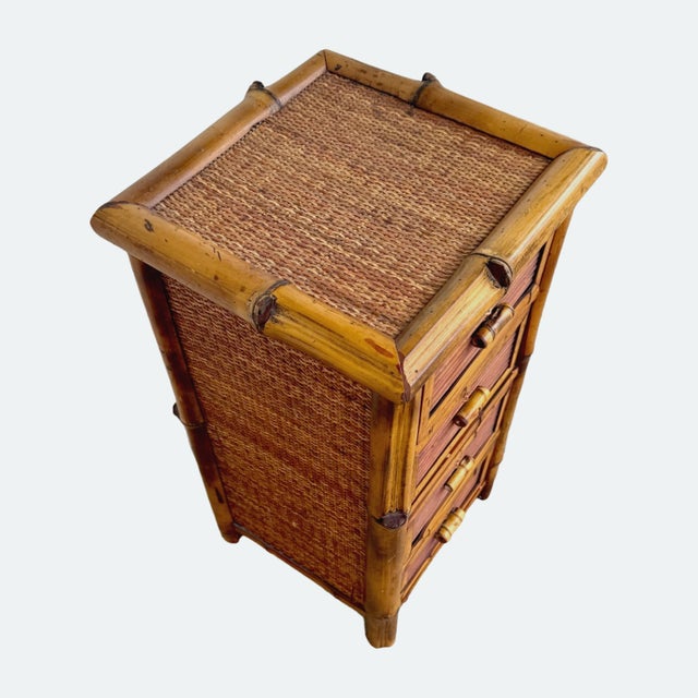 Modern Vintage Bamboo and Rattan 4-Drawer Occasional Nightstand For Sale - Image 3 of 11