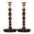 Pair of Early 20th Century English Oak and Brass Barley Twist Candlesticks For Sale