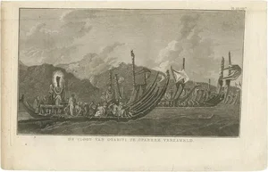 J. Cook, Illustration of the Fleet of Proas of Tahiti, 1803, Print