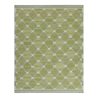 Rug & Kilim’s Scandinavian Style Custom Kilim in Green and Gray Lattice Pattern - 5x8 For Sale