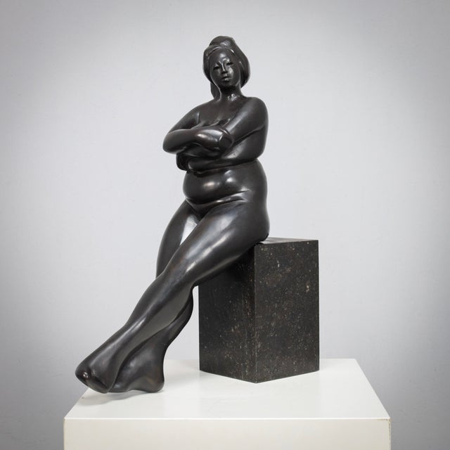 Black Francine Govers, Seated Female Sculpture, 1990s, Bronze on Granite Base For Sale - Image 8 of 8