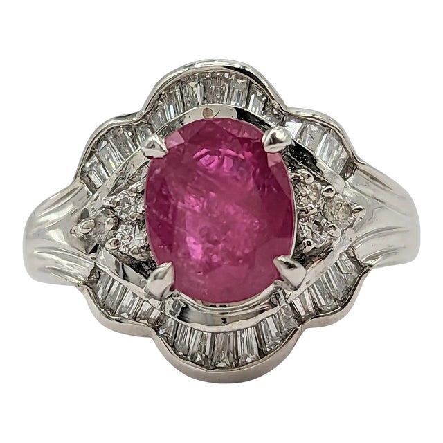 Ruby and White Diamond Cocktail Ring in Platinum, size 5.25 For Sale