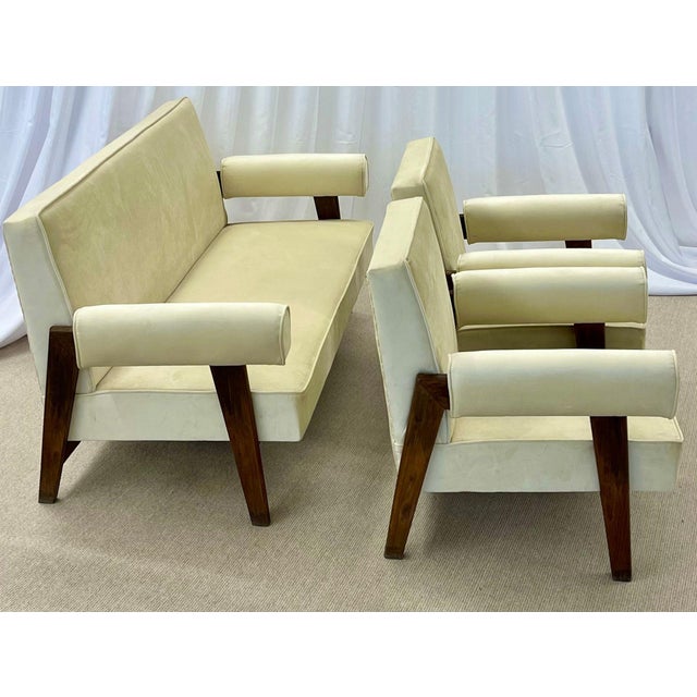 Wood Authentic Pair of Pierre Jeanneret Upholstered Bridge Chairs, Mid-Century Modern For Sale - Image 7 of 15