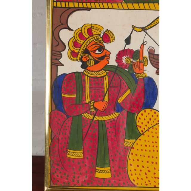 Antique Hand Painted Indian Folk Art Musicians & Archers Painting For Sale - Image 11 of 12