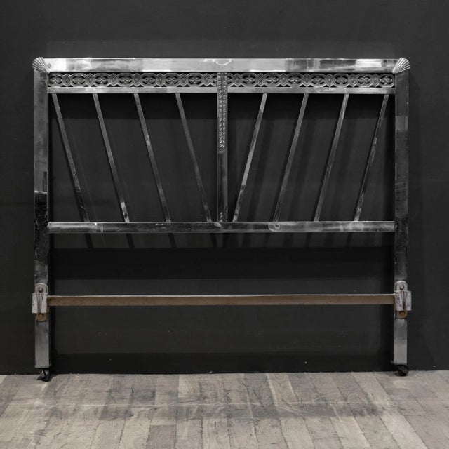Metal Art Deco Nickel Double/Full Bed Frame c.1930 For Sale - Image 7 of 11