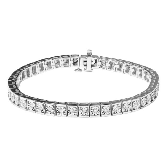 .925 Sterling Silver 1/4 Cttw Miracle Set Diamond and Bead Link 7.25" Tennis Bracelet (I-J Color, I2-I3 Clarity) For Sale