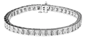 .925 Sterling Silver 1/4 Cttw Miracle Set Diamond and Bead Link 7.25" Tennis Bracelet (I-J Color, I2-I3 Clarity)