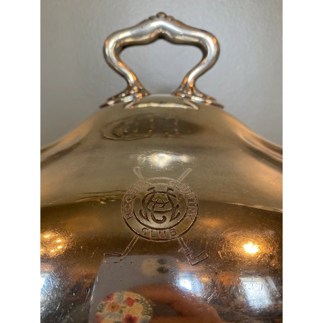 Traditional Heavy Hotel Silver Crested Meat Dome and Under-Tray For Sale - Image 3 of 10
