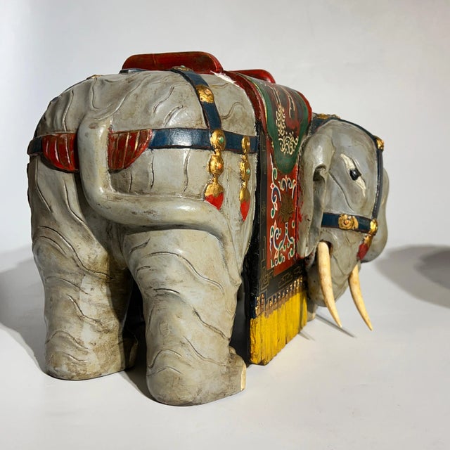 Vintage Oriental Polychrome Wooden Elephant Figures - A Pair For Sale In New York - Image 6 of 12