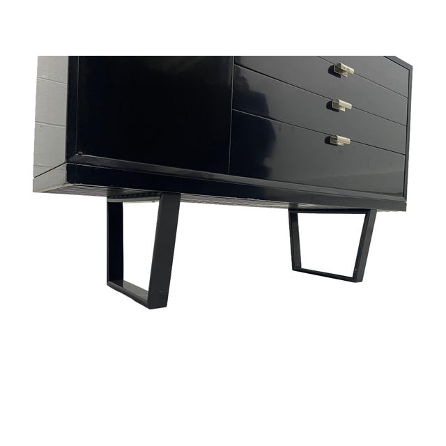 George Nelson for Herman Miller Black Lacquer Cabinet on Slatted Bench Base, 1950s For Sale - Image 14 of 18