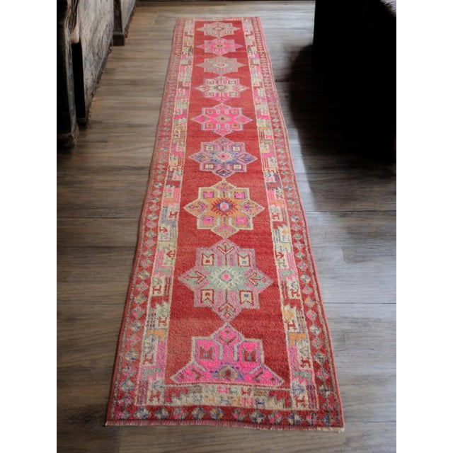 Mid-Century Modern Kurdish Runner Rug . Hand-Knotted Herki Runner Rug for Kitchen Island Near For Sale - Image 3 of 11