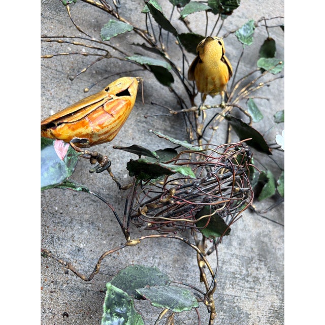 Vintage Metal Wall Sculpture of Songbirds in Blossoming Branches With Nest For Sale - Image 4 of 7