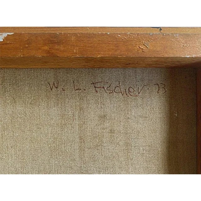 Wood 1973 Figurative Abstract Oil Painting by Warren Fischer, Signed For Sale - Image 7 of 8