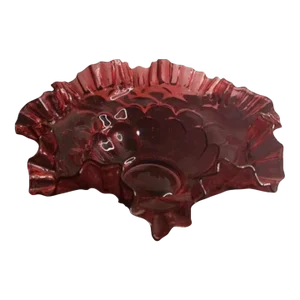 1970s Fenton Cranberry Ruffled Edge Bowl