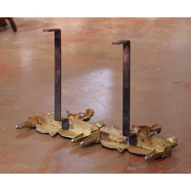 Pair of 19th Century French Louis XVI Bronze Doré Andirons With Seated Putti For Sale - Image 9 of 9