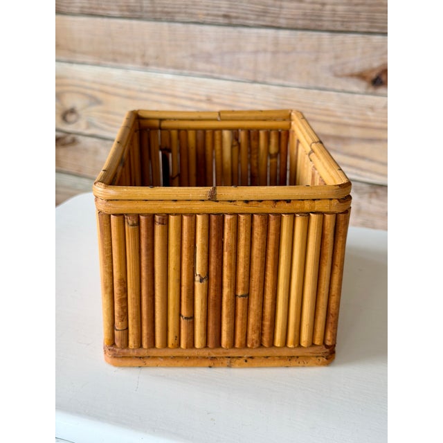 Vintage Boho Coastal Pencil Reed Rattan Storage Basket Box by Marco Basketware For Sale In Naples, FL - Image 6 of 11